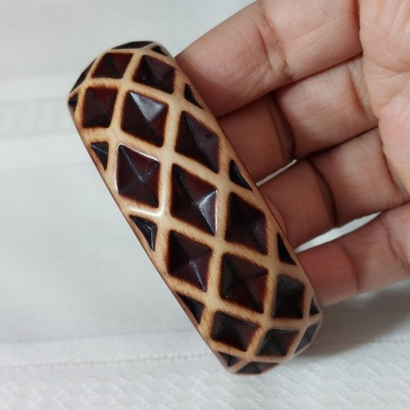 Vintage Rare 3D Waffle Lattice Texture Bangle Bracelet Reddish Brown - Picture 3 of 5
